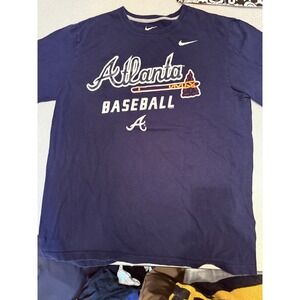 Nike Atlanta Braves Baseball T-Shirt Navy Blue Size Large Regular Fit